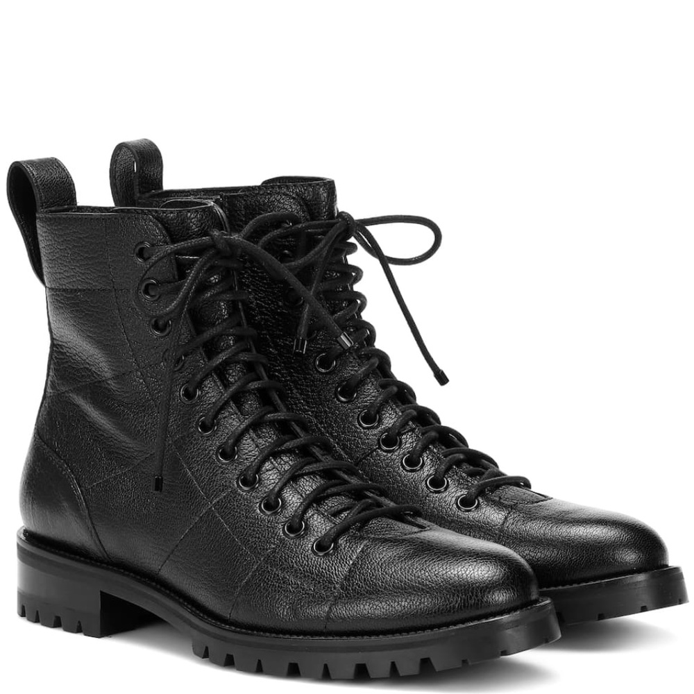 Jimmy Choo Black Leather Lace-Up Combat Boots
